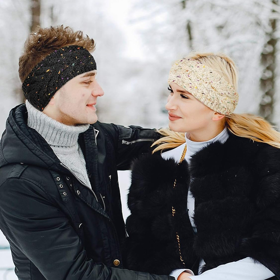 Fleece Ear Warmer Band - SSUNTAK Damen Winter Gestricktes Stirnband, Fleece-gefüttert,
