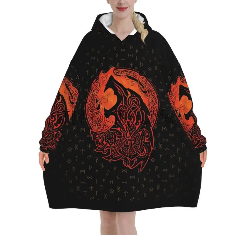 Sherpa Hoodie Fleece - Viking Wolf Knot Fenrir Tragbare Kapuzendecke