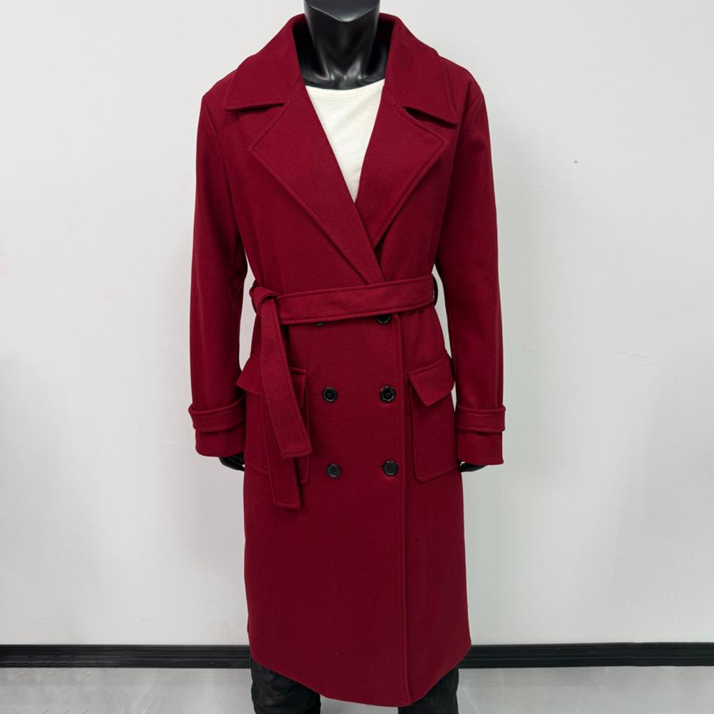 Wool Coat Peacoat - Damenmantel Doppelreihiger Trenchcoat mit Gürtel Klassischer